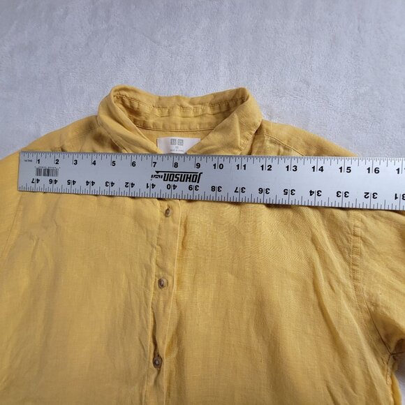 Uniqlo Womens Yellow Button-Up Long Sleeve Linen Shirt Small Casual Lightweight - Picture 6 of 8